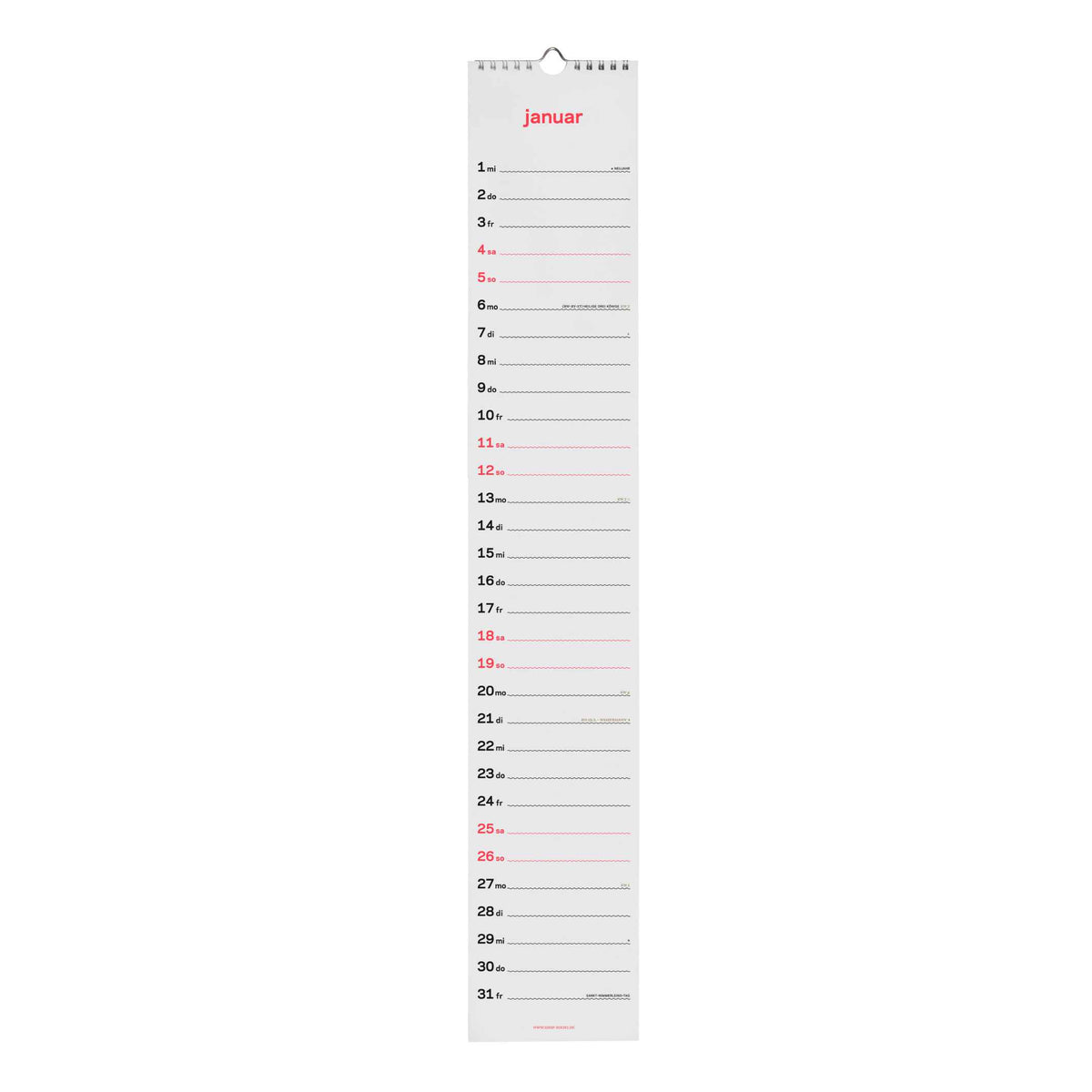 zweitausend&sechsundzwanzig - STREIFENKALENDER 2026 - Neon-Korall Schwarz Gold - 12×69 cm | rikiki