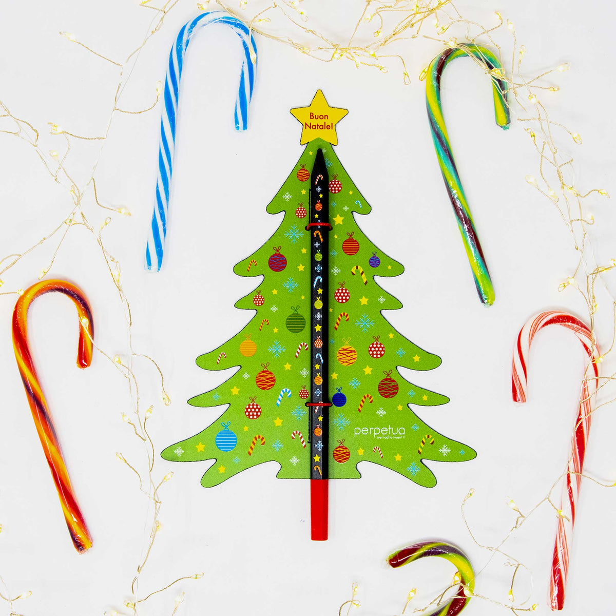 CHRISTMAS TREE PENCIL - Black pencil made from recycled graphite with Christmas icon print | perpetua