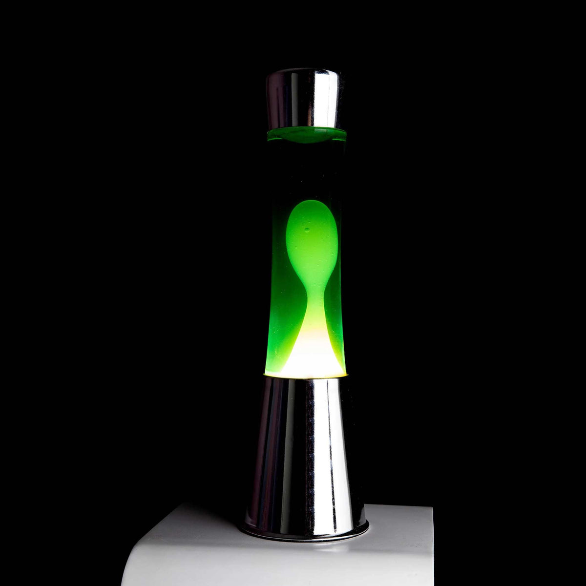 Lavalampe Tower – Chrom · Grüne Lava · Retro · 39,5 cm | Fisura