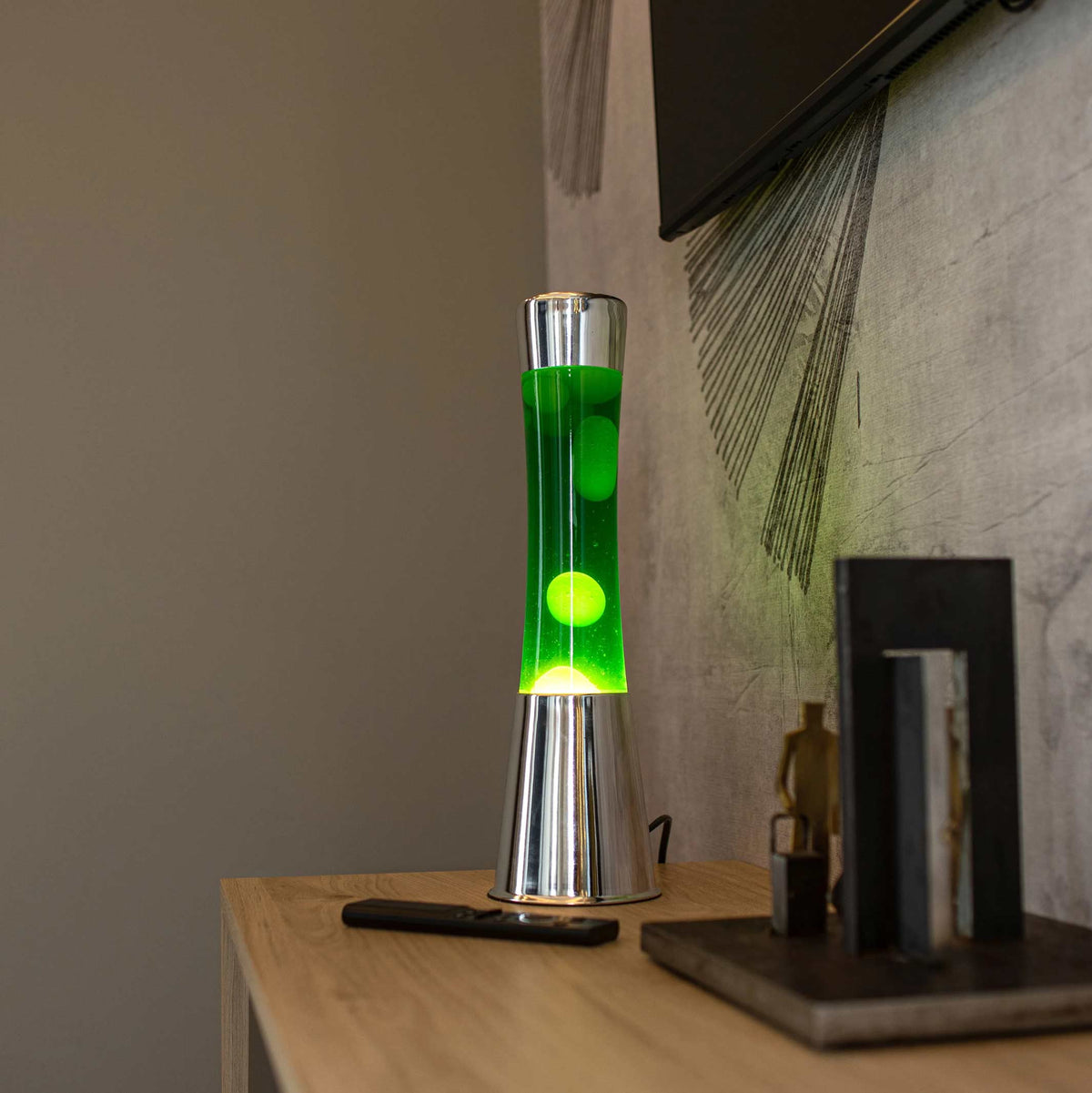 Lavalampe Tower – Chrom · Grüne Lava · Retro · 39,5 cm | Fisura