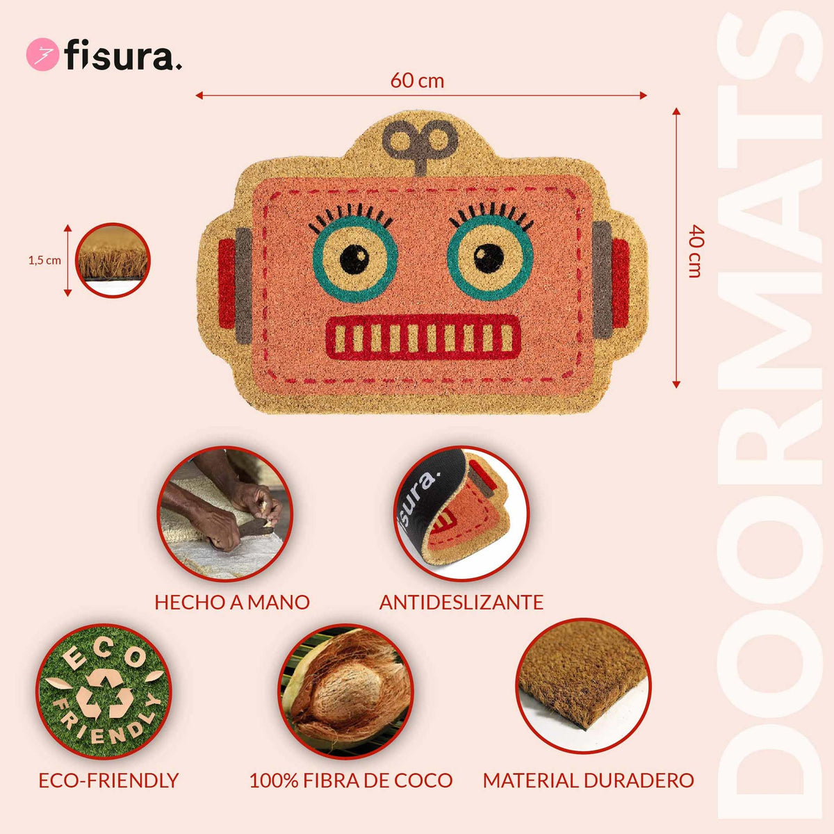Fußmatte Roboter – Rosa · Kinder-Motiv · 60×40 cm | Fisura