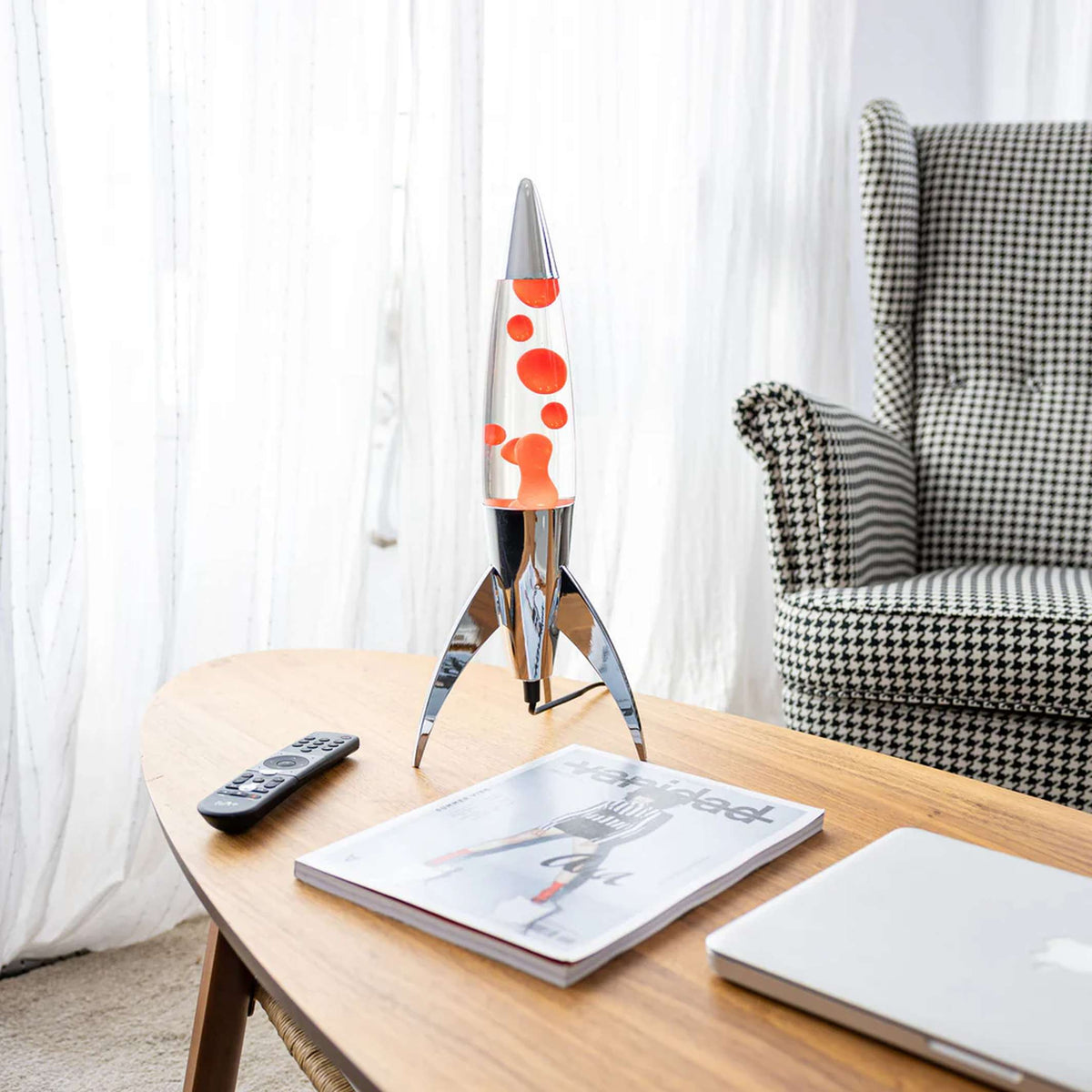 Lavalampe Rocket – Silber · Rote Lava · Retro · 45 cm | Fisura