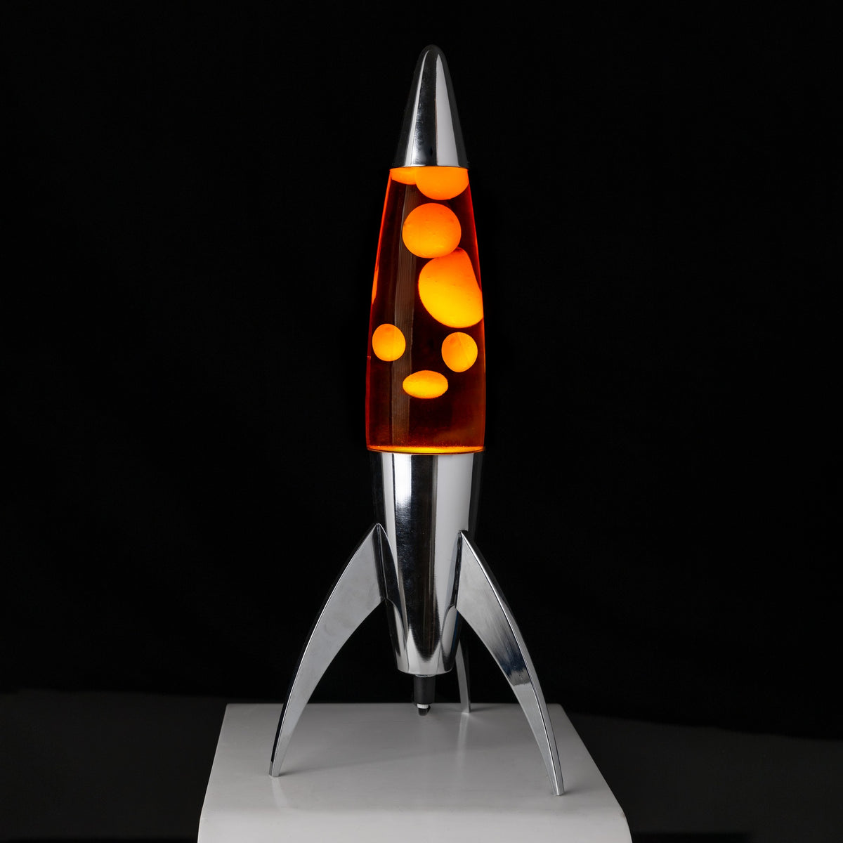 Lavalampe Rocket – Silber · Orange Lava · 45 cm | Fisura
