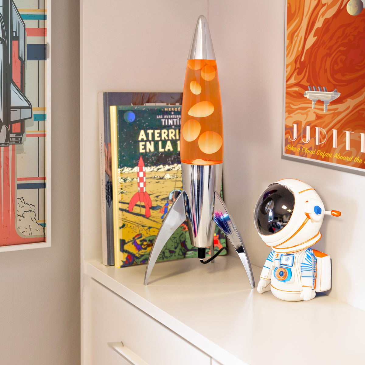 Lavalampe Rocket – Silber · Orange Lava · 45 cm | Fisura