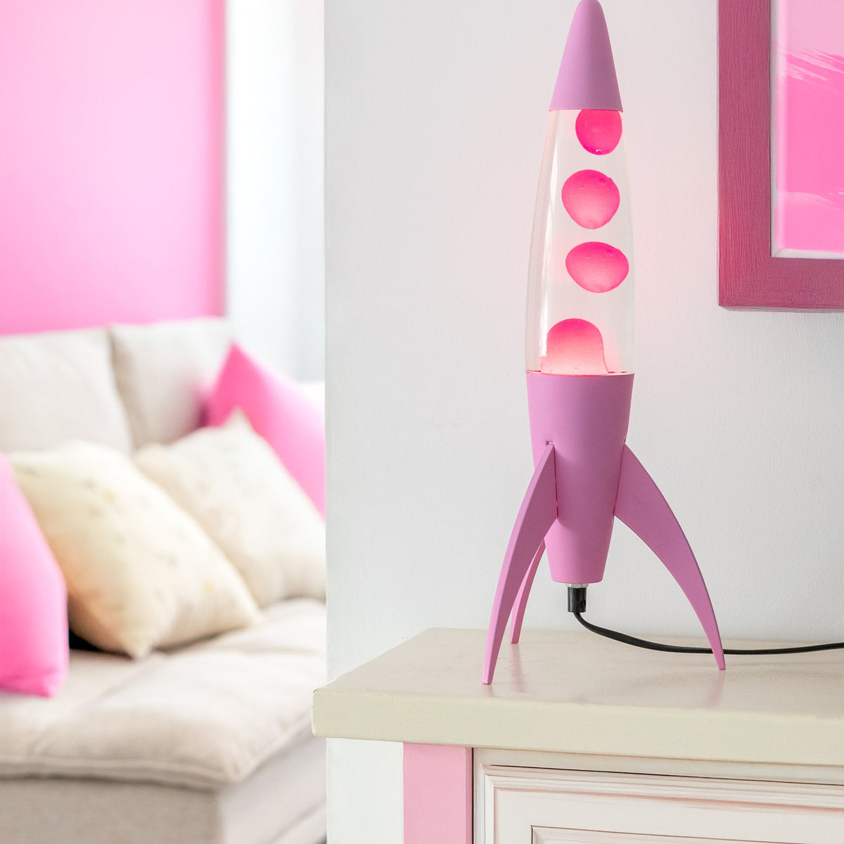 Lavalampe Rocket – Rosa Monochrom · Retro · 45 cm | Fisura