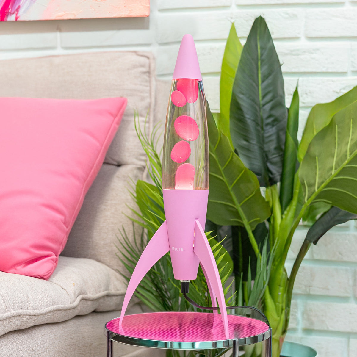 Lavalampe Rocket – Rosa Monochrom · Retro · 45 cm | Fisura