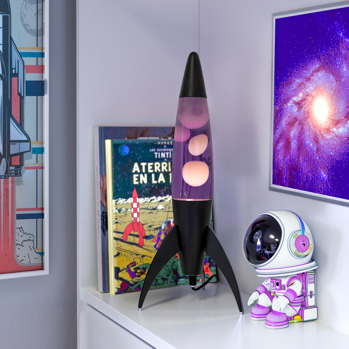 Lavalampe Rocket – Schwarz · Very Peri Lava · Retro · 45 cm | Fisura