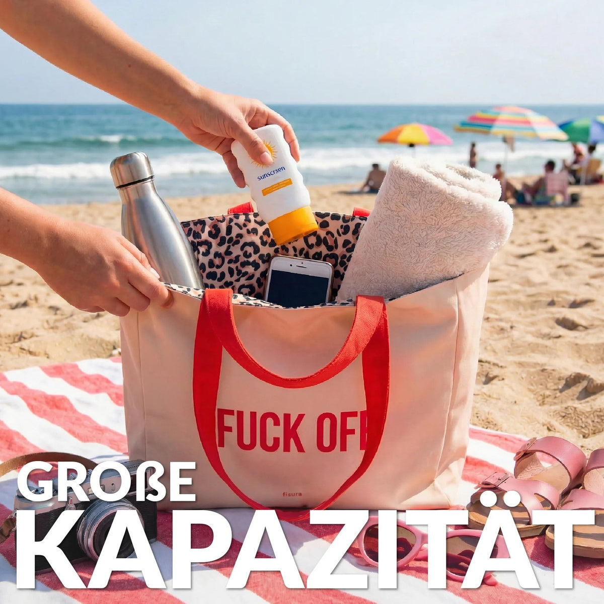 Strandtasche "Fuck Off" – wendbar · 36 × 31,5 cm | Fisura