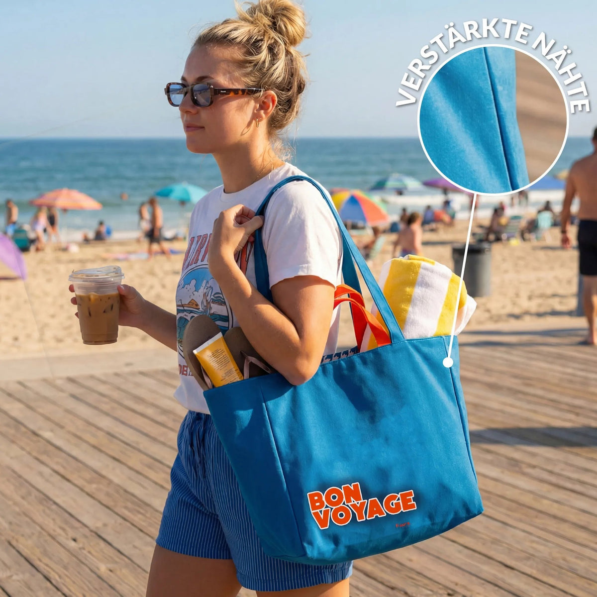 Strandtasche "Bon Voyage" – wendbar · 36 × 31,5 cm | Fisura
