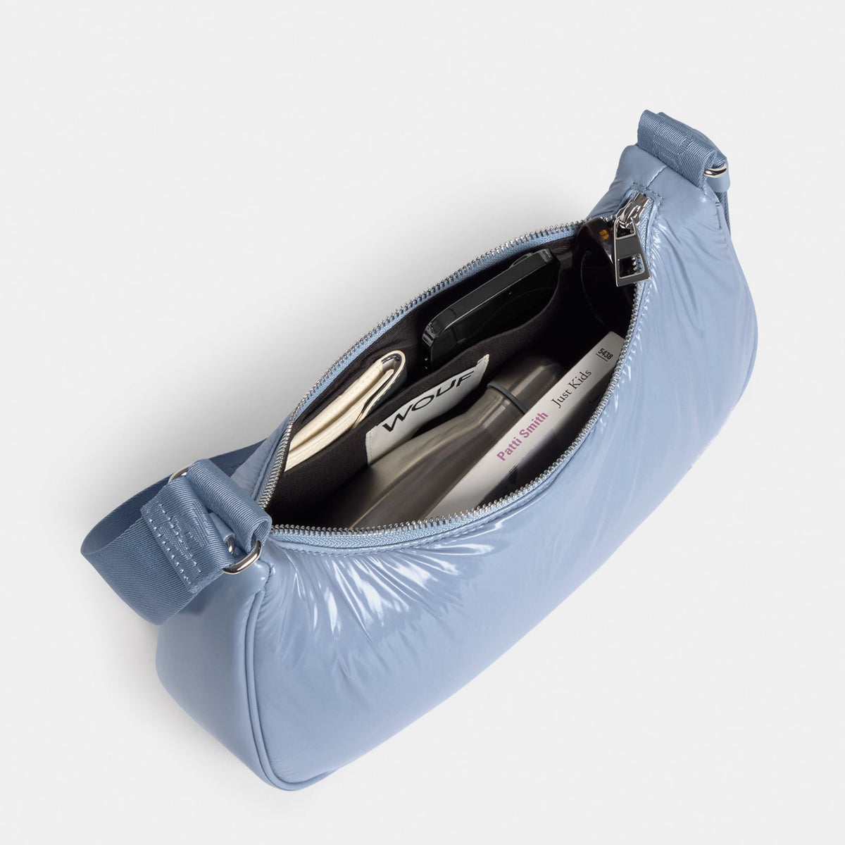 Umhängetasche Steel – Stahlblau · Glossy · Recycelt · 33 cm | Wouf