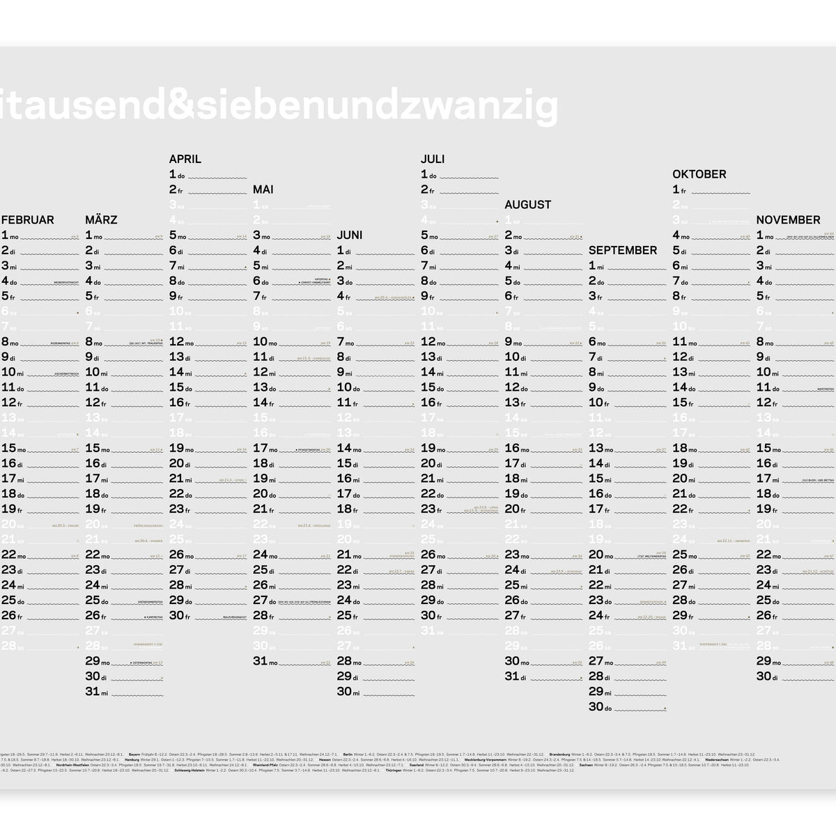 Jahreskalender 2027 – Siebdruck · Weiß · A1 | rikiki