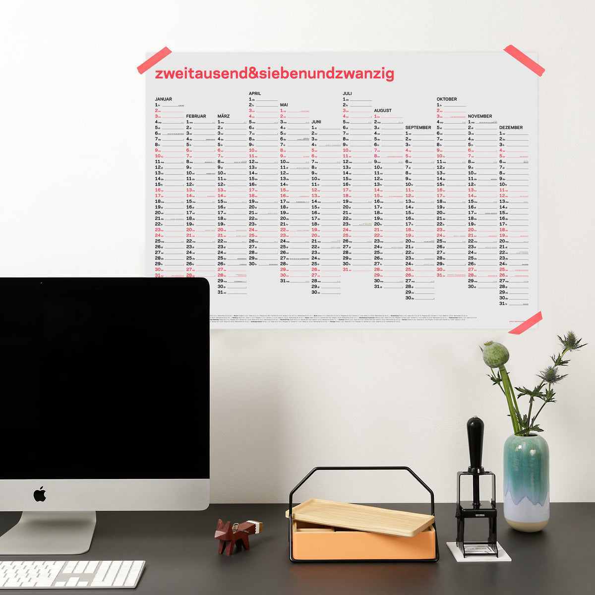 Jahreskalender 2027 – Siebdruck · Neon-Korall · A1 | rikiki