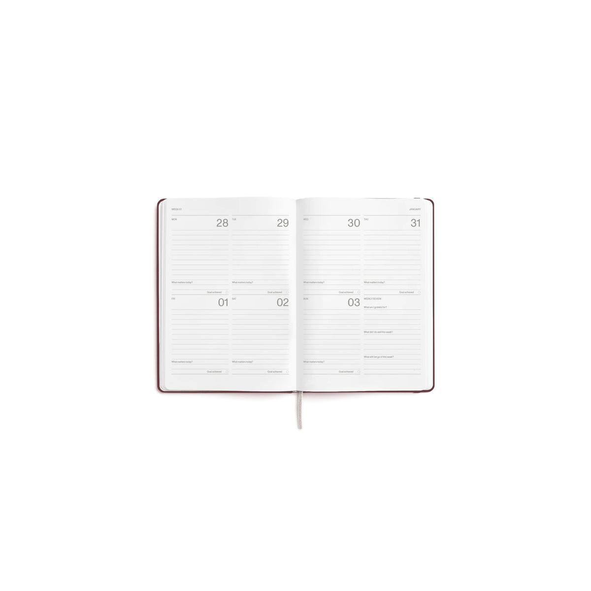 Weekly Planner 2027 – Stone Paper · A5 Hardcover · Burgundy | Karst