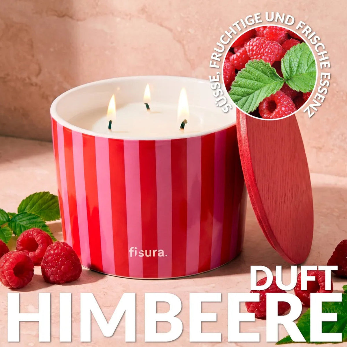 Duftkerze Streifen Rot-Rosa – Keramik · Himbeere | Fisura
