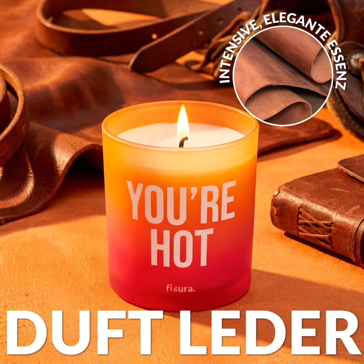 Duftlys "You're Hot" – Glas · Læder | Fisura