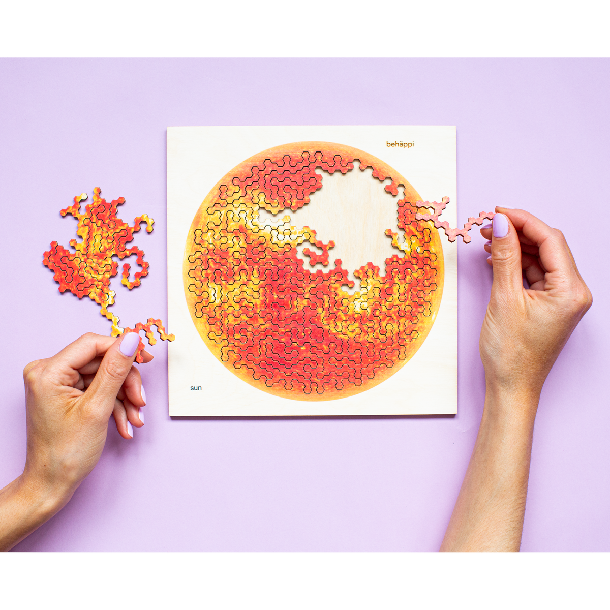 SONNE - Außergewöhnliches IQ-HOLZPUZZLE - PLANETEN-Serie - Level Schwer | Behäppi