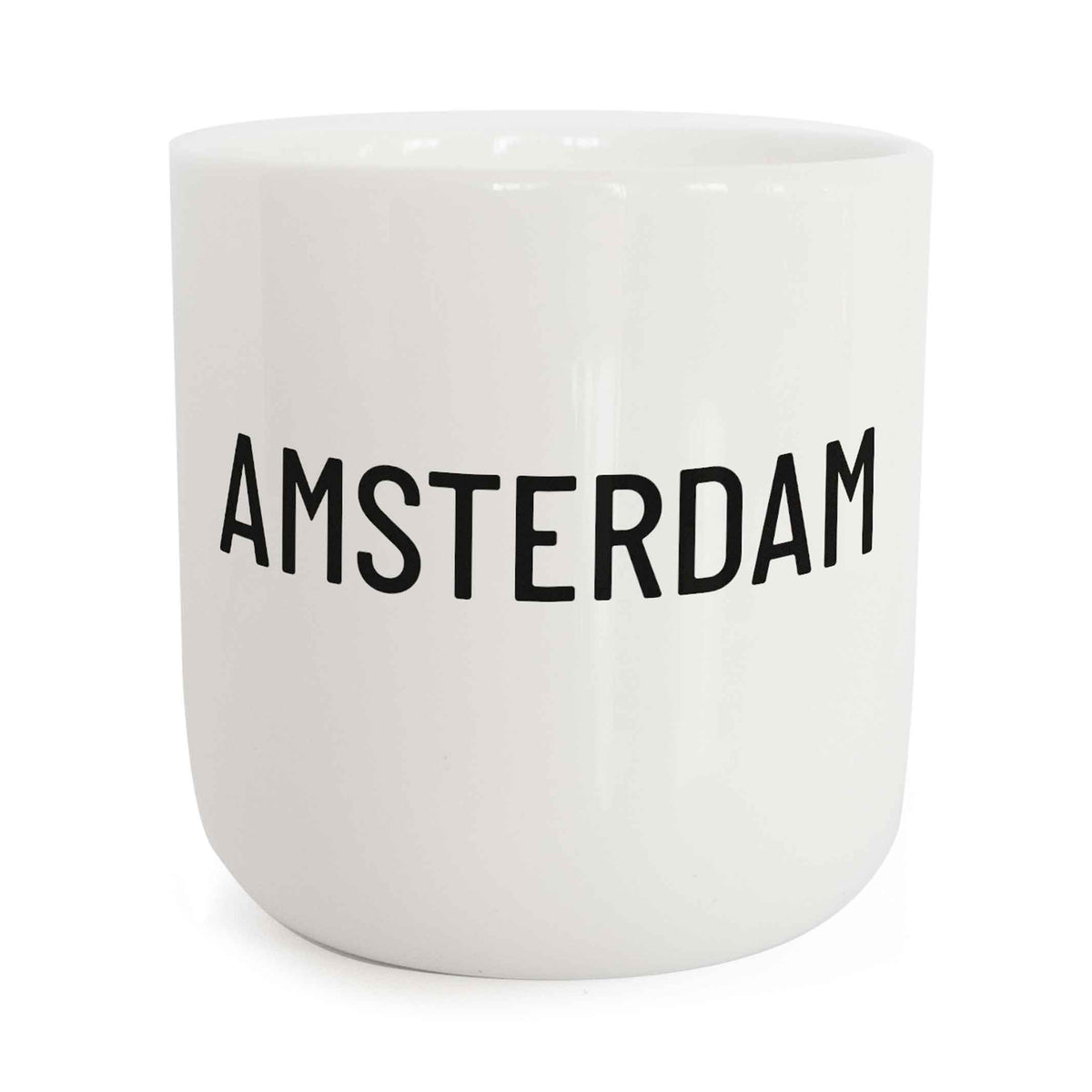 AMSTERDAM | tasse à café et à thé blanche avec typographie noire | Collection de la ville | PLTY