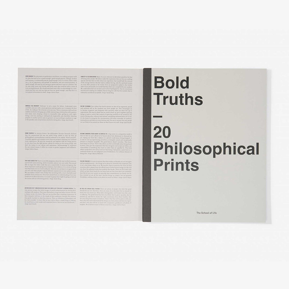 BOLD TRUTHS - Livre d'affiches avec 20 estampes philosophiques - Édition anglaise | L'école de la vie