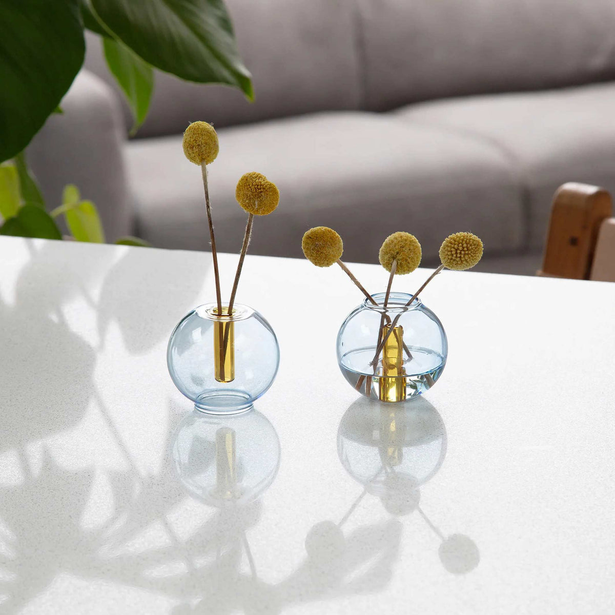 BUBBLE VASE Mini - Glas-Vase - Blau & Gelb | Block Design