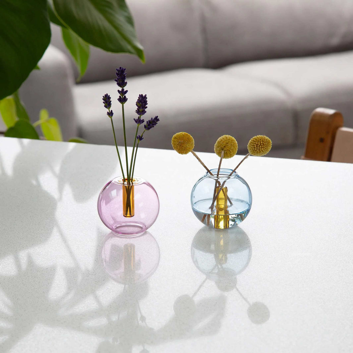 BUBBLE VASE Mini - Glas-Vase - Blau & Gelb | Block Design
