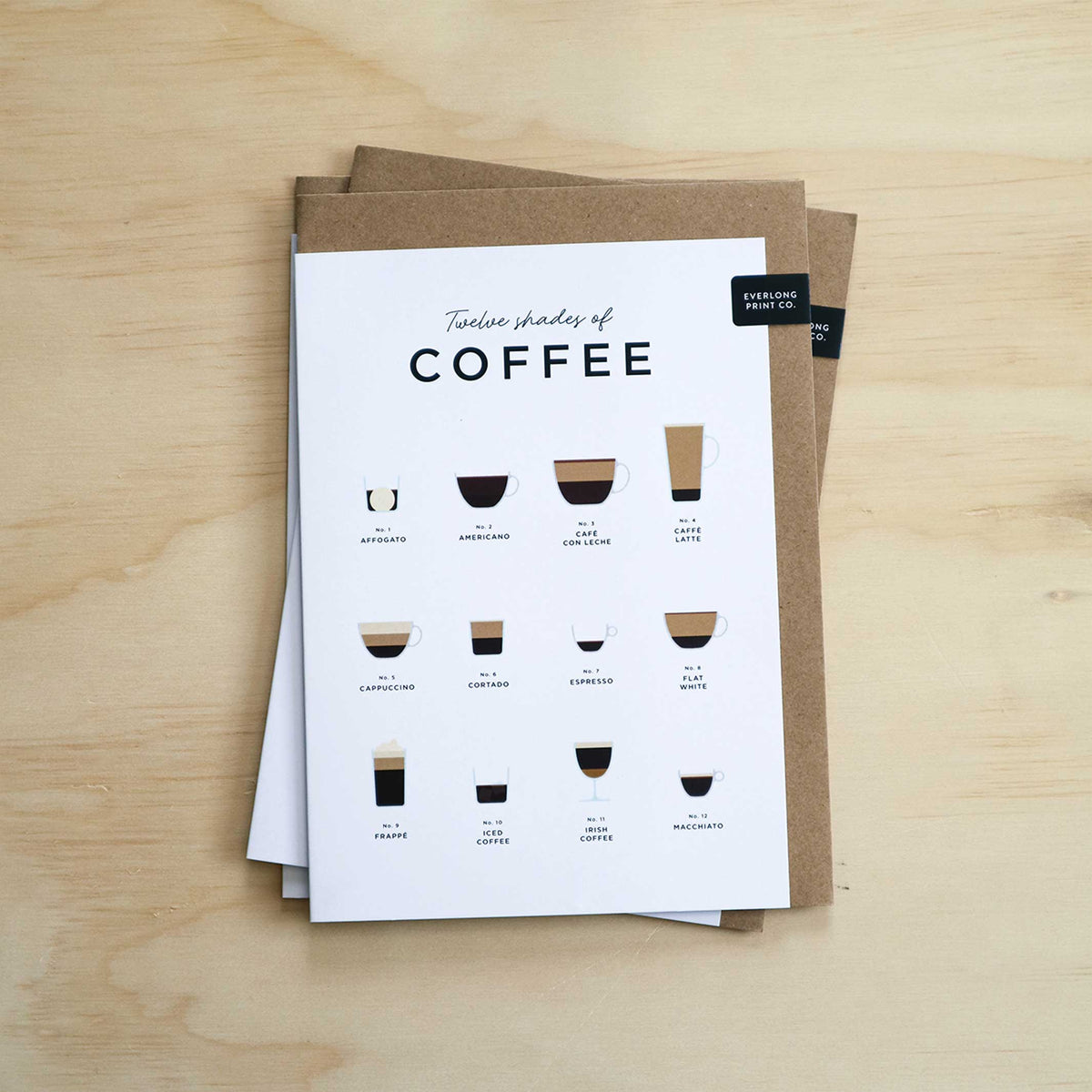 TWELVE SHADES of COFFEE - Greeting Card A5 | Everlong Print