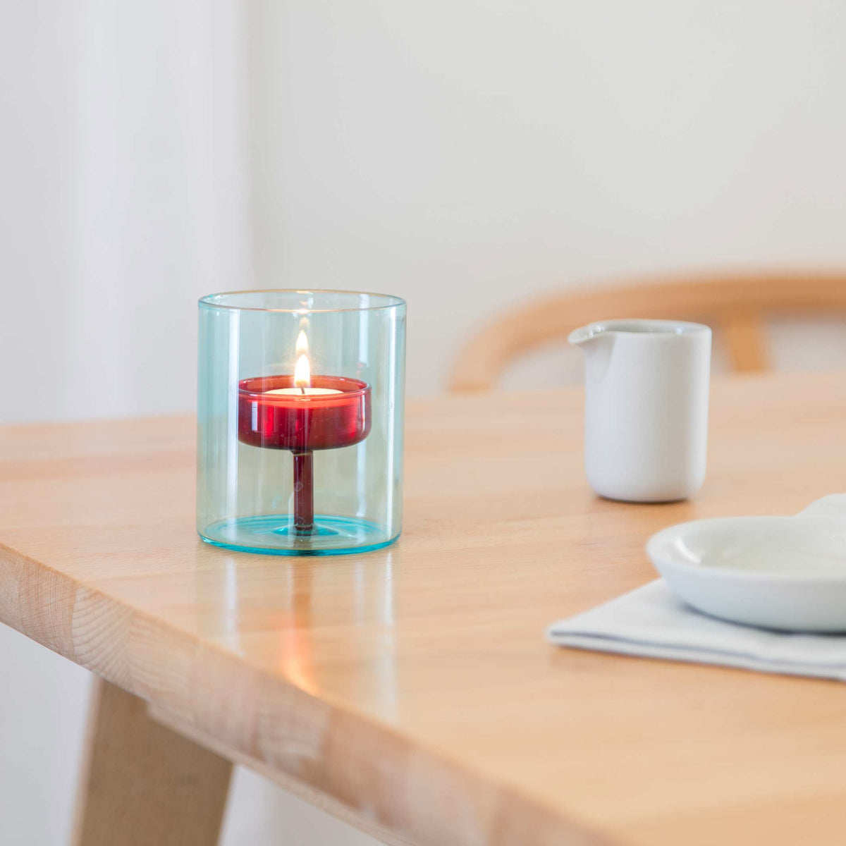 DUO TONE Tea Light Holder - zweifarbiger Glas-Teelicht-Halter Blau & Rot | Block Design