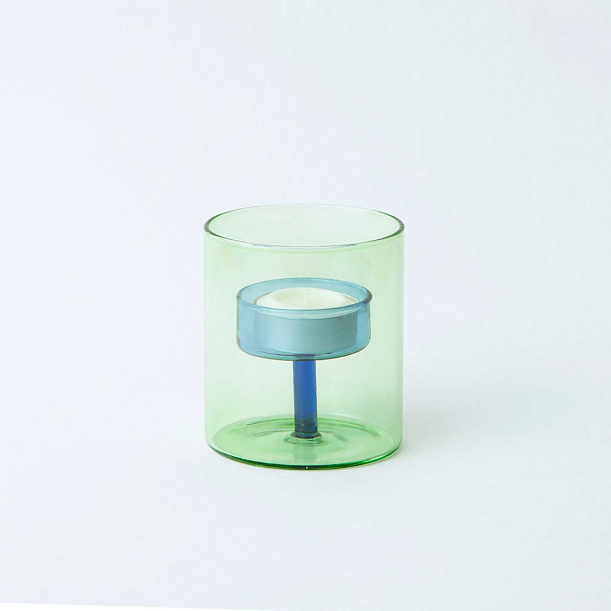 DUO TONE Tea Light Holder - zweifarbiger Glas-Teelicht-Halter Grün & Blau | Block Design
