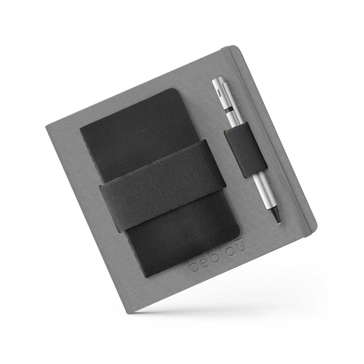 FLEX Dunkelgrau | NOTIZBUCH mit integriertem dunkelgrauem ORGANIZER-Band | 18x18 cm | beblau