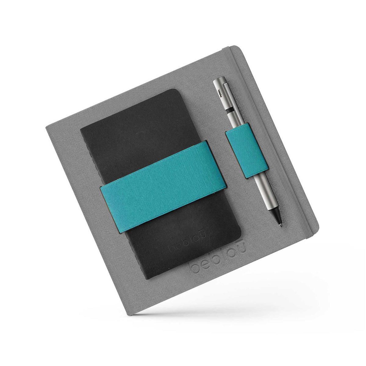 FLEX Dunkelgrau | NOTIZBUCH mit integriertem türkisfarbigem ORGANIZER-Band | 18x18 cm | beblau