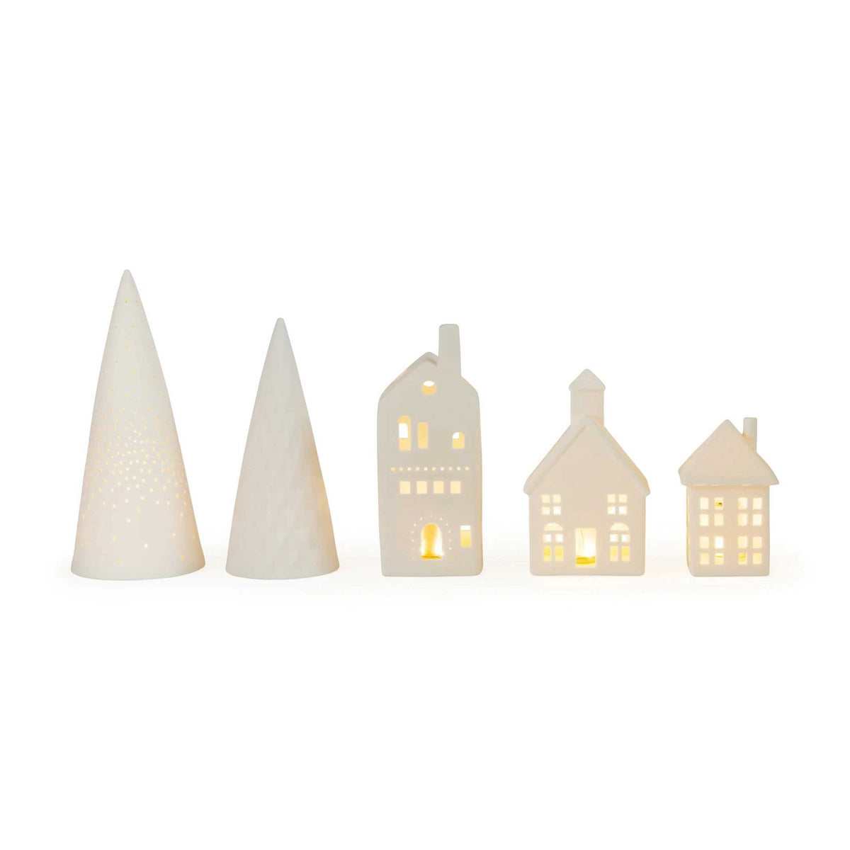 LED LIGHTED MODERN VILLAGE - Porzellan Weihnachtsdorf mit LED Beleuchtung - 5er Set | MoMA