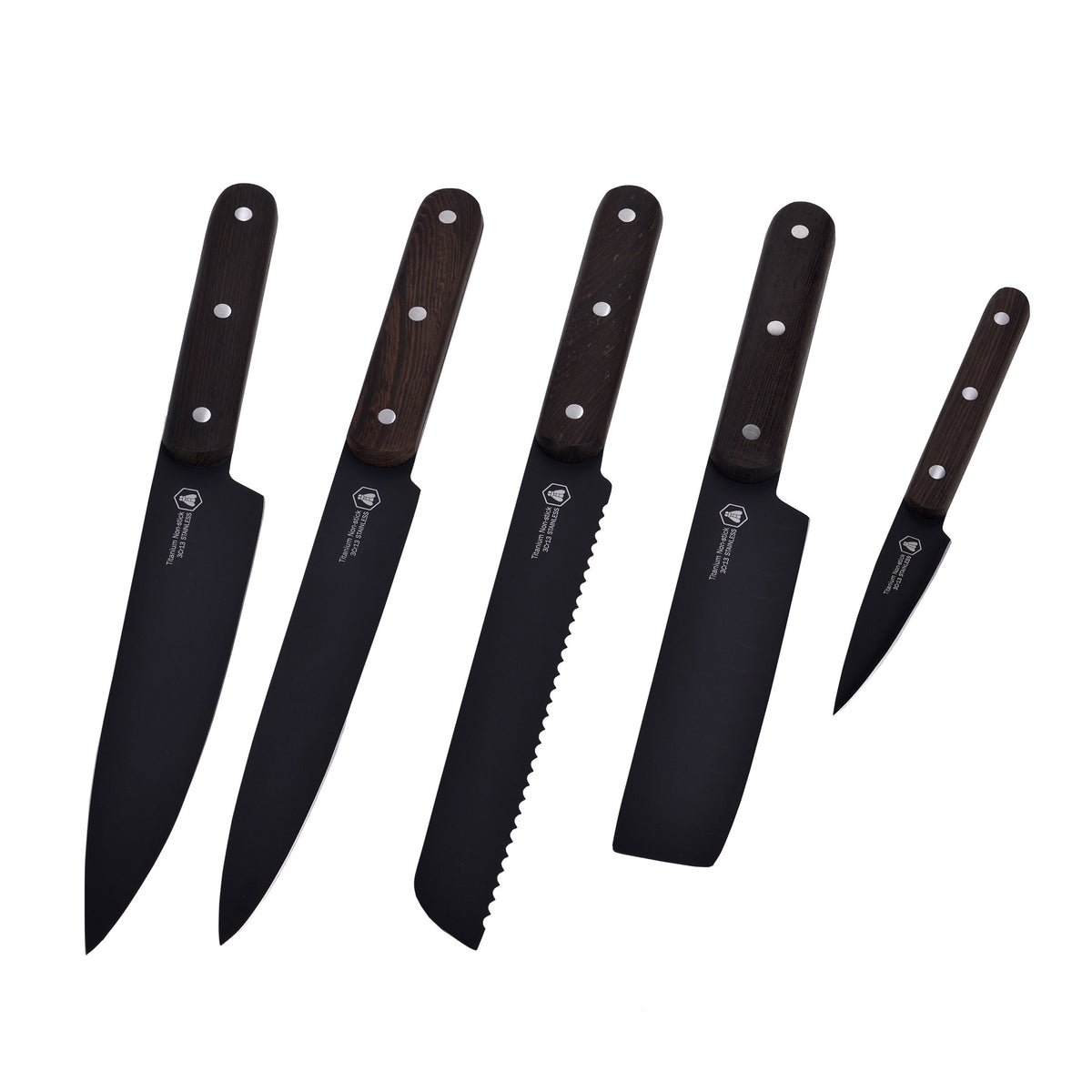 Magnetic Knife Block with 5 black Kitchen Knives | Laguiole