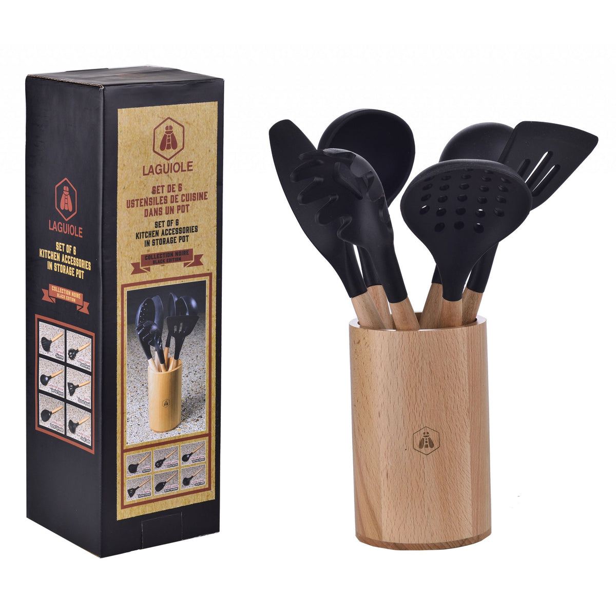 Ensemble d'ustensiles de cuisine avec récipient - Black Edition Ensemble de 6 pièces | Laguiole