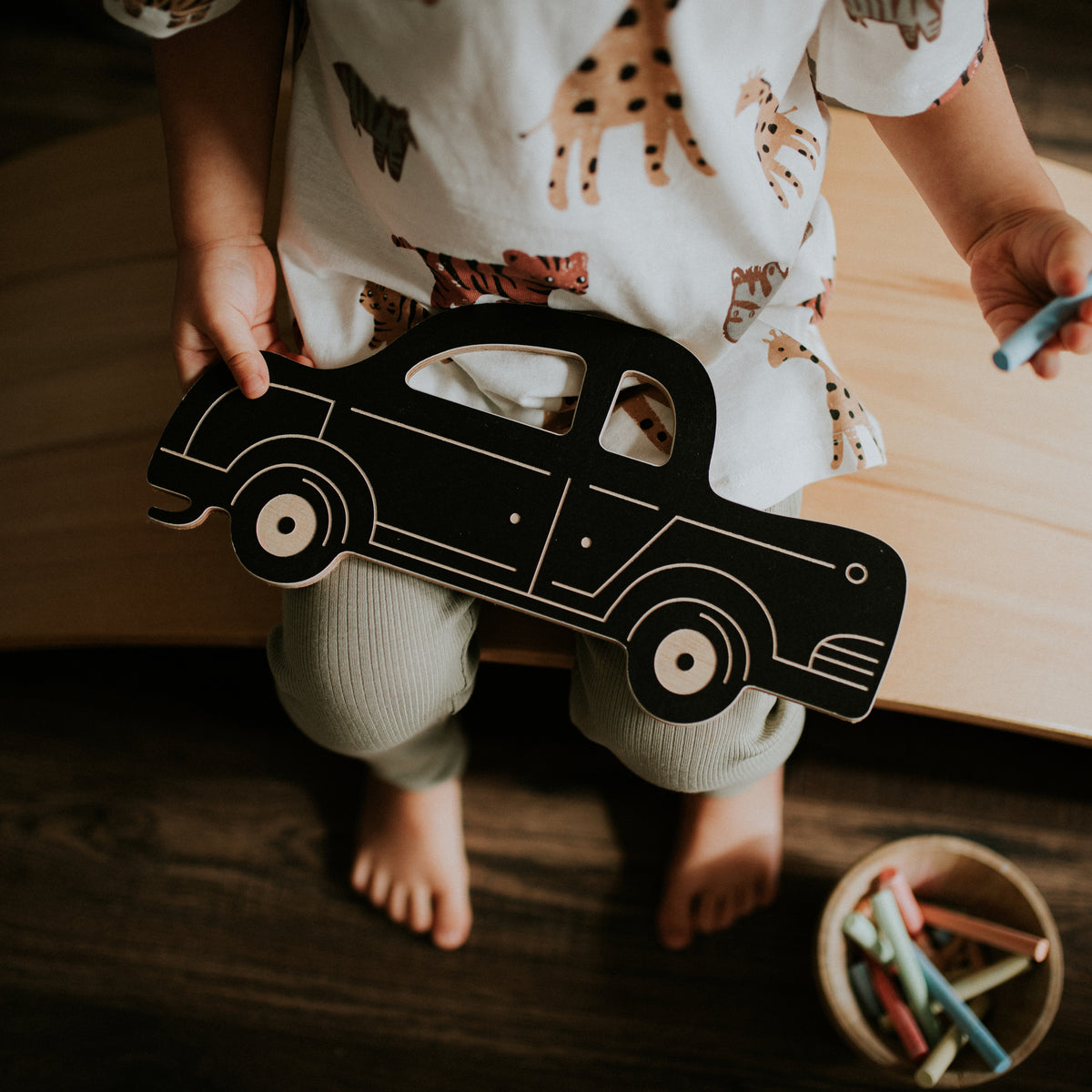 SATURN RETRO CAR - Kreidetafel aus Holz - Auto | milin