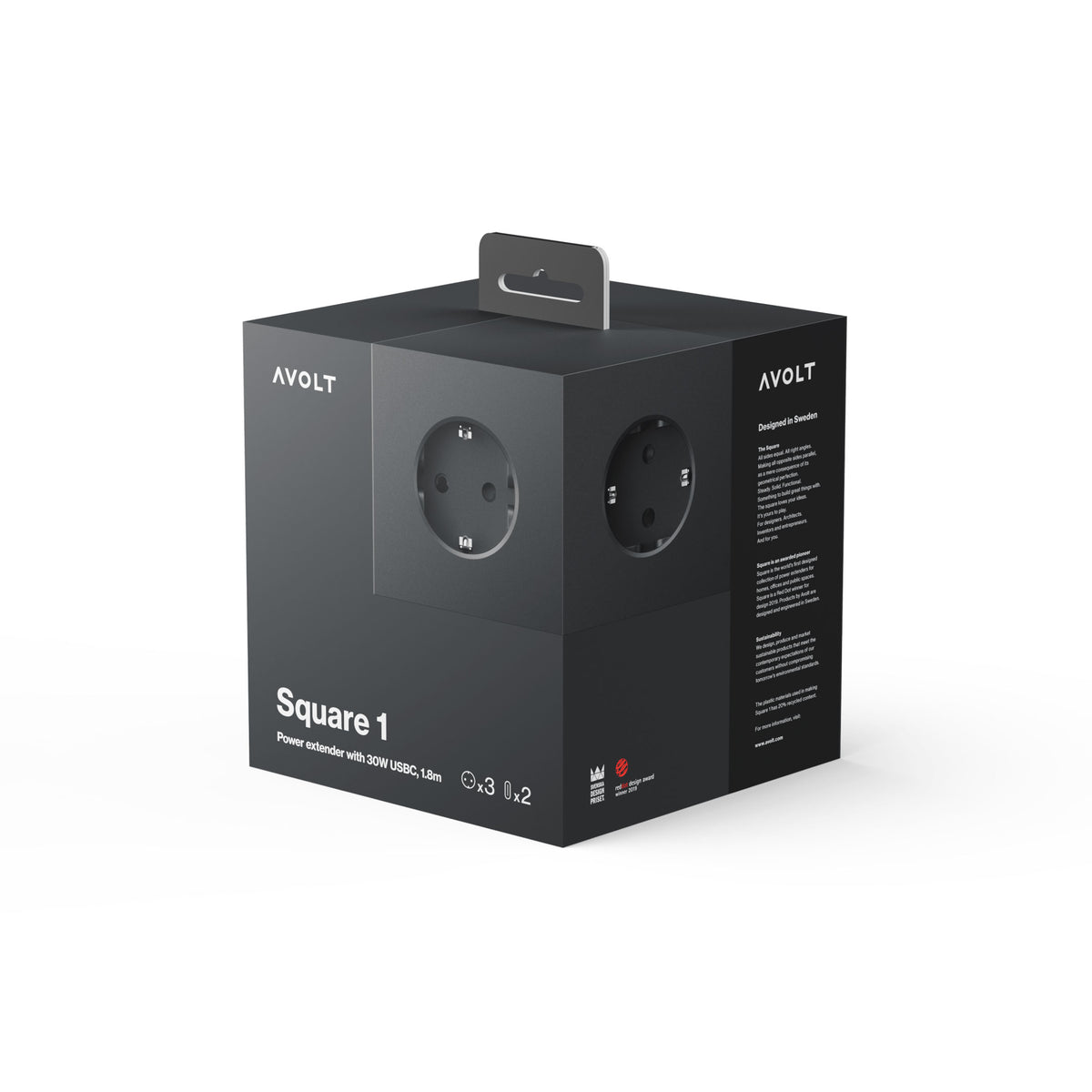 Steckdosenleiste "Square 1" – Schwarz · USB-C 30W · 1,8 m | Avolt