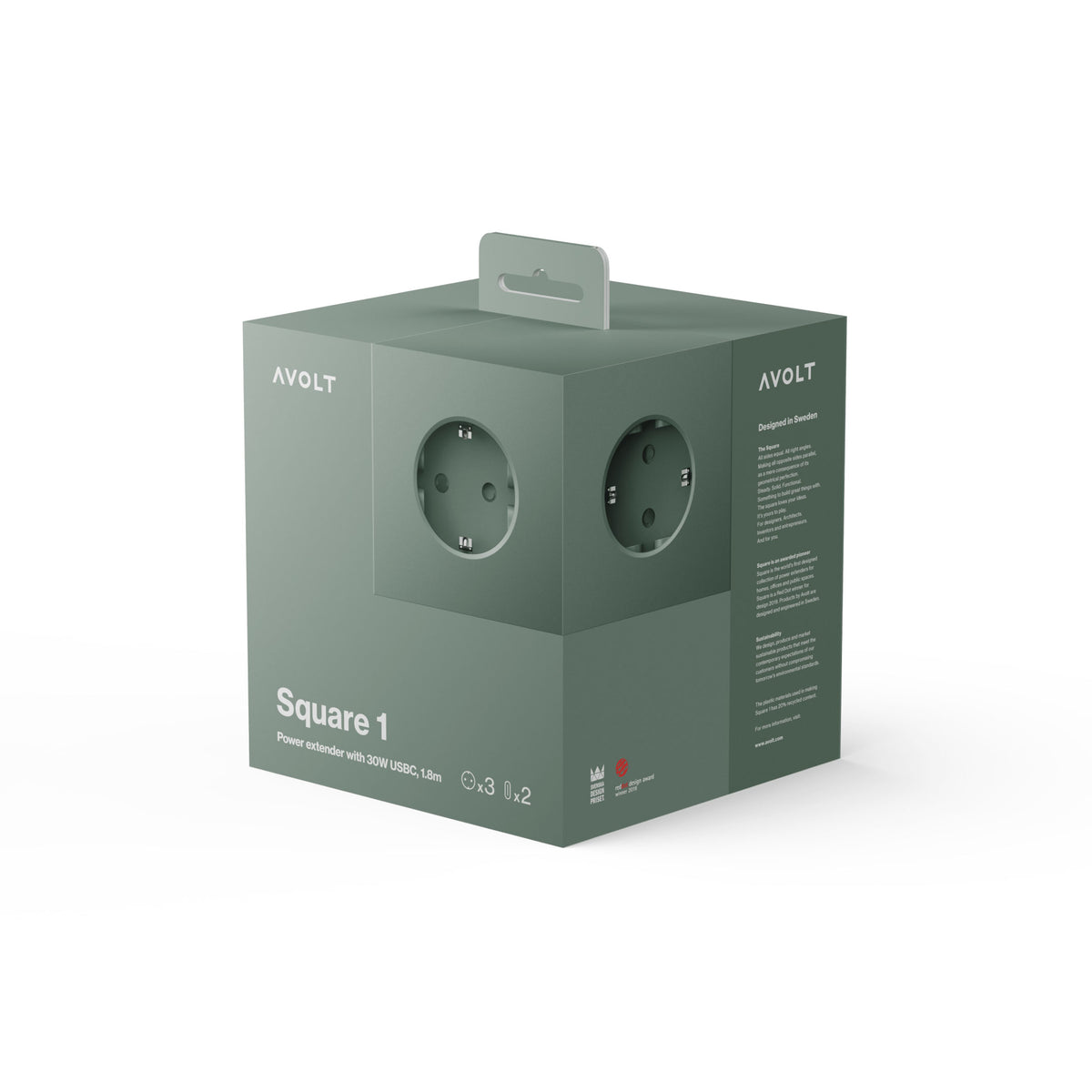 Steckdosenleiste "Square 1" – Grün · USB-C 30W · 1,8 m | Avolt