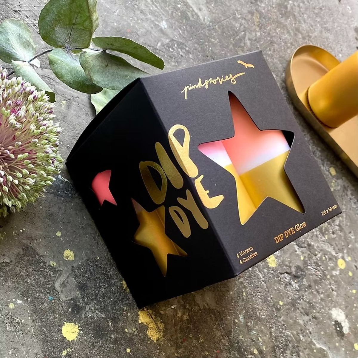 DIP DYE GLOW GOLDEN STAR | Weihnachts-Kerzen im 4er Set | Pink Stories
