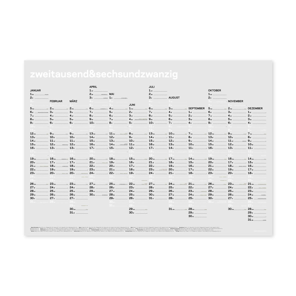 zweitausend&sechsundzwanzig - JAHRES-WANDKALENDER 2026 - Weiss Schwarz Gold - A1 84×59 cm | rikiki
