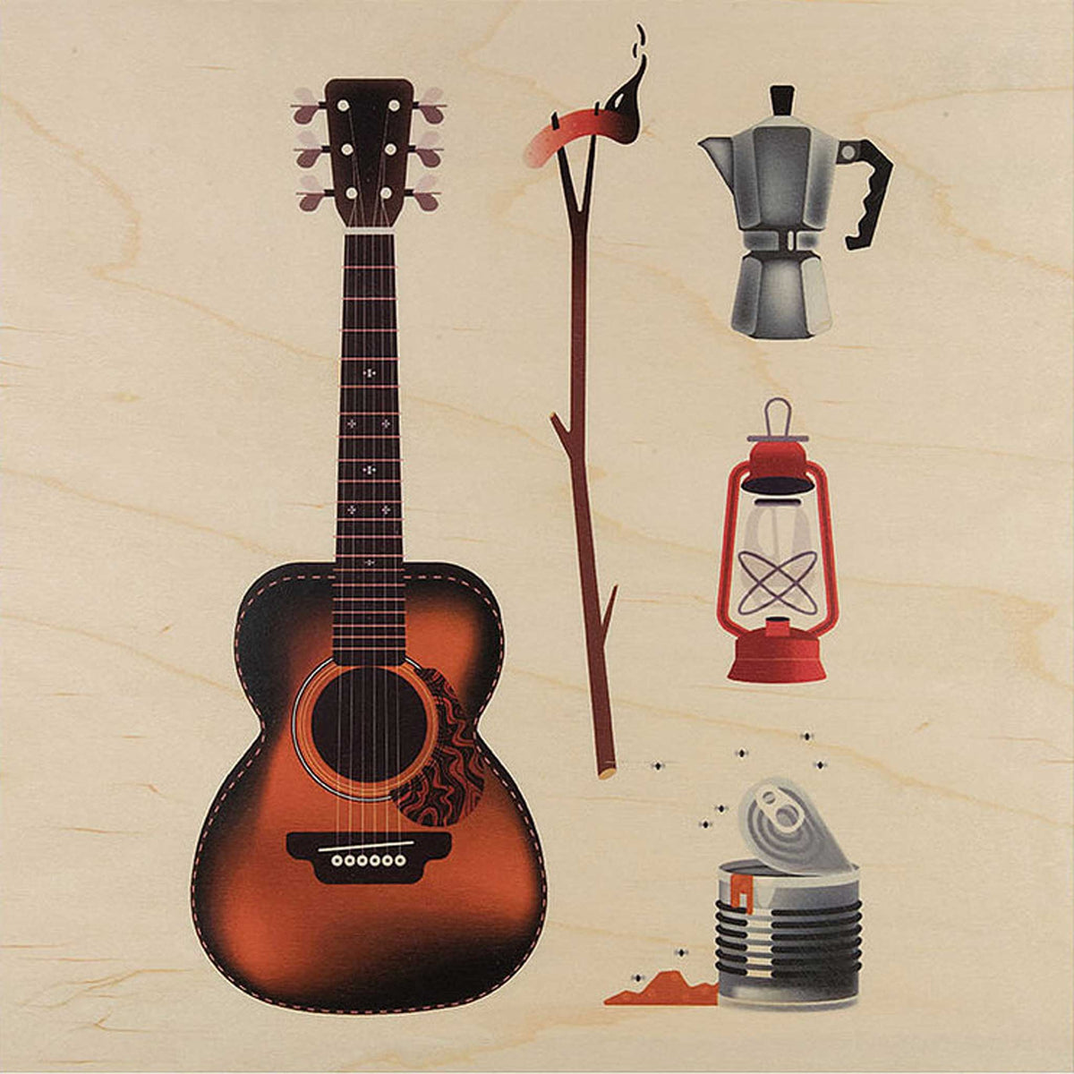 AUTOUR DU FEU | ABENTEUER POSTER aus Holz | 30x30 cm | Woodhi - Charles & Marie