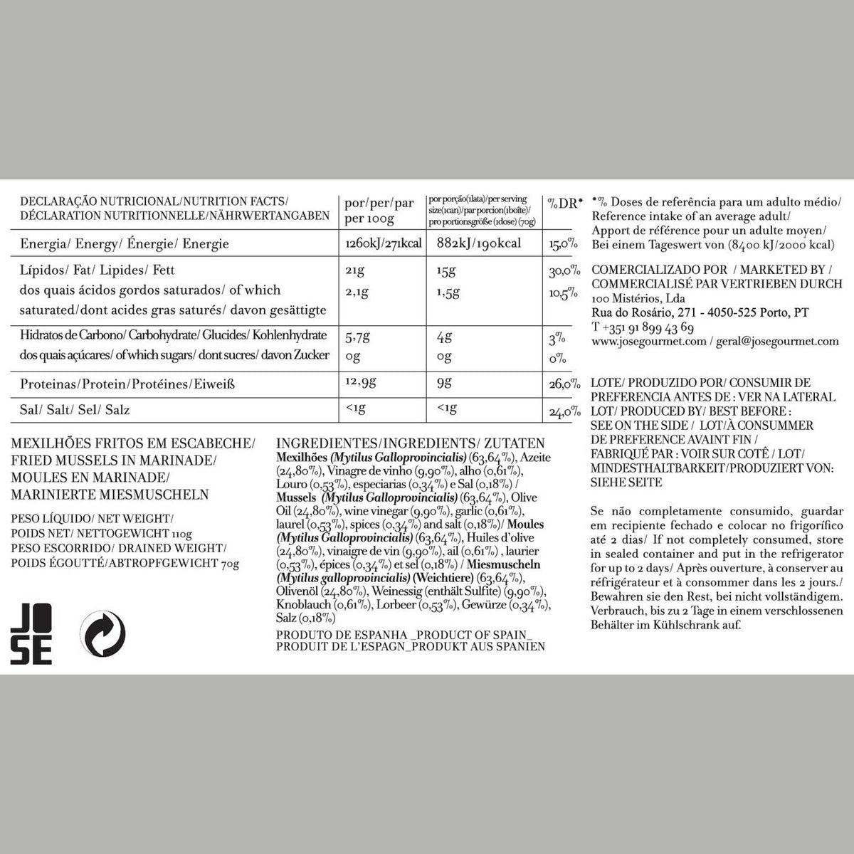 Fried Mussels in Marinade – 110 g | José Gourmet