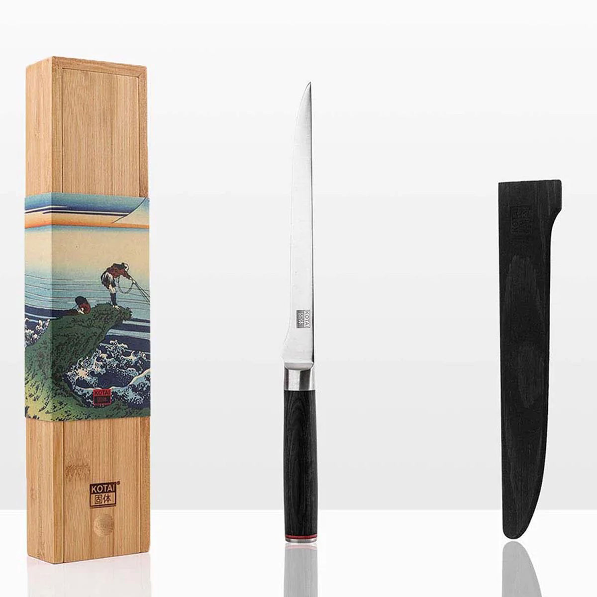 FILETIERMESSER für Fisch | hölzerne Saya & Bambus-Geschenkbox | 20cm Klinge | Kotai