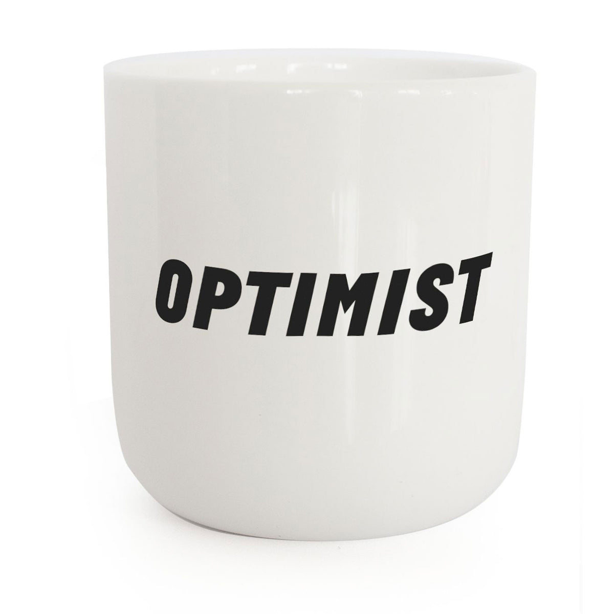 OPTIMIST | weisser Kaffee- & Tee-BECHER mit schwarzer Typo | Attitude Serie | PLTY