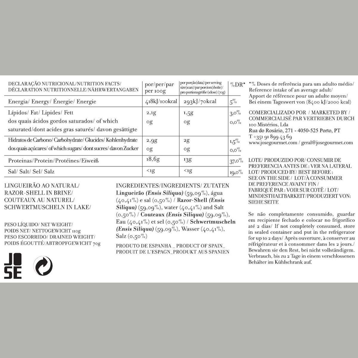Schwertmuscheln in Lake – 110 g | José Gourmet