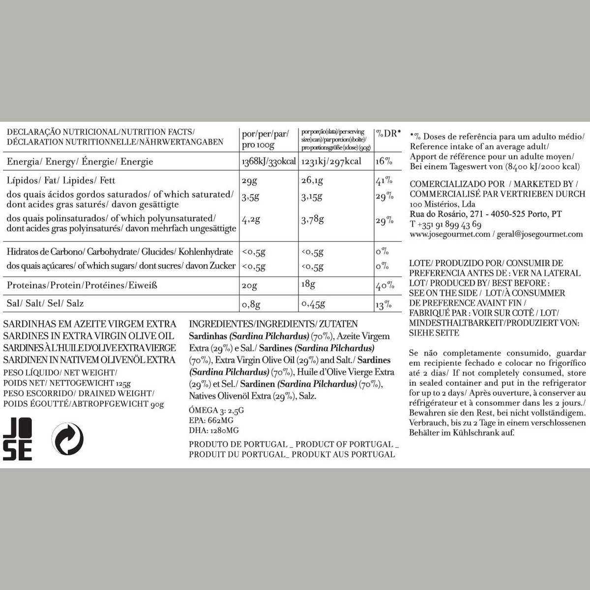 Sardinen in nativem Olivenöl extra – 120 g | José Gourmet