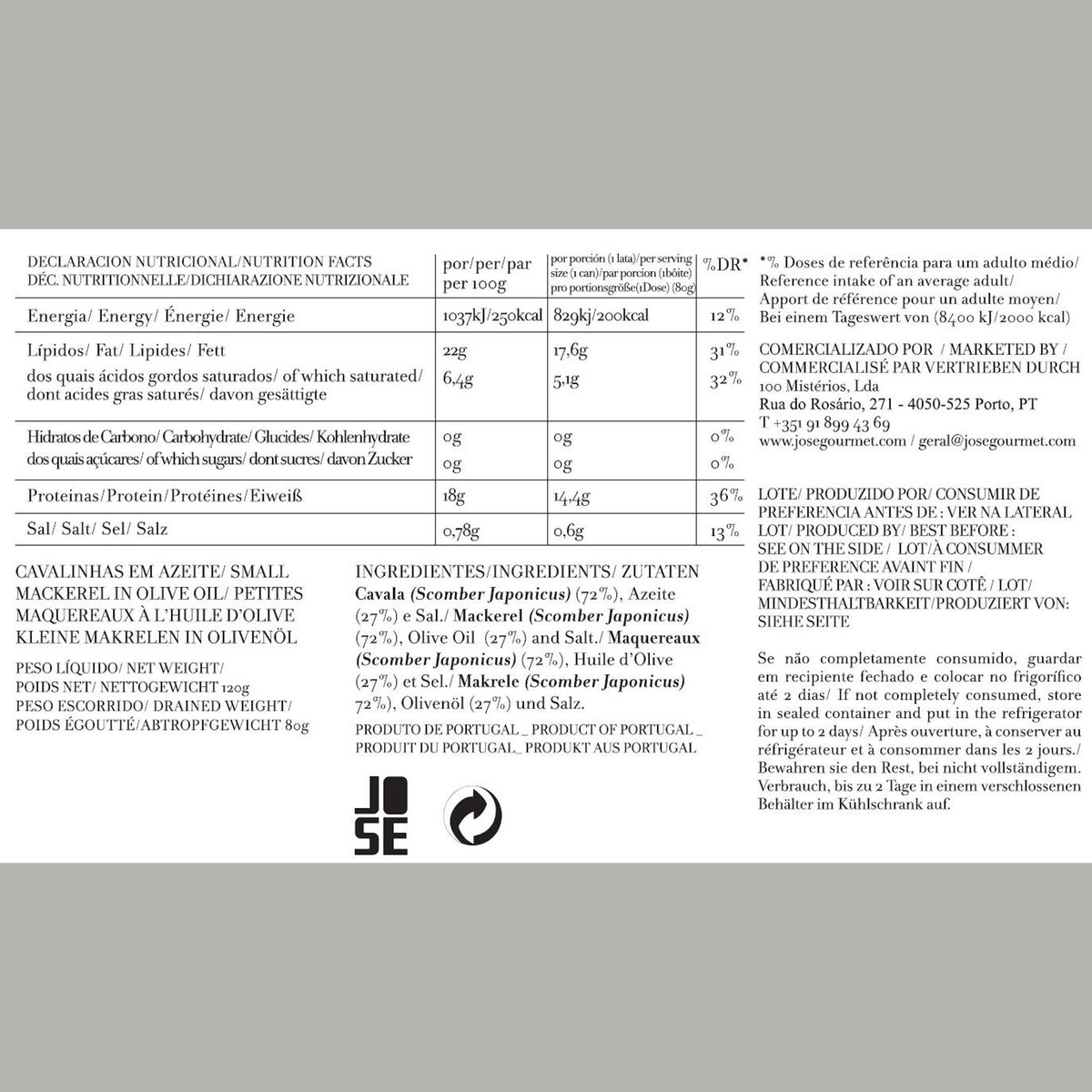 Kleine Makrele in Olivenöl – 120 g | José Gourmet