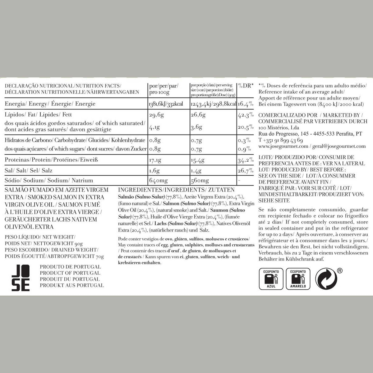 Geräucherter Lachs in nativem Olivenöl extra – 90 g | José Gourmet