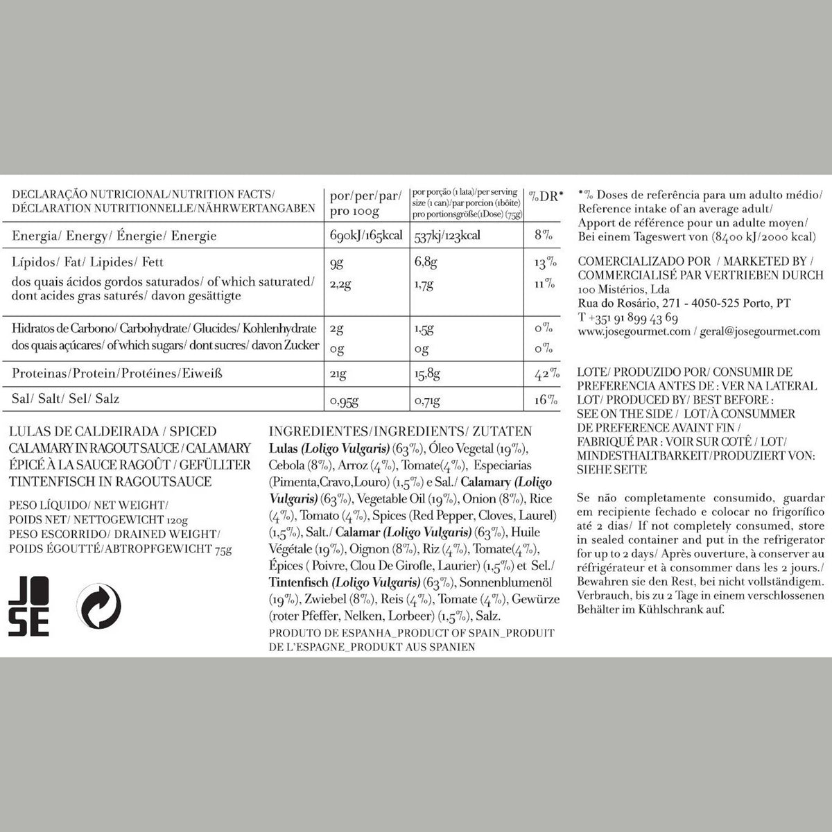 Pikant gefüllte Tintenfischtuben in Ragoutsauce – 120 g | José Gourmet