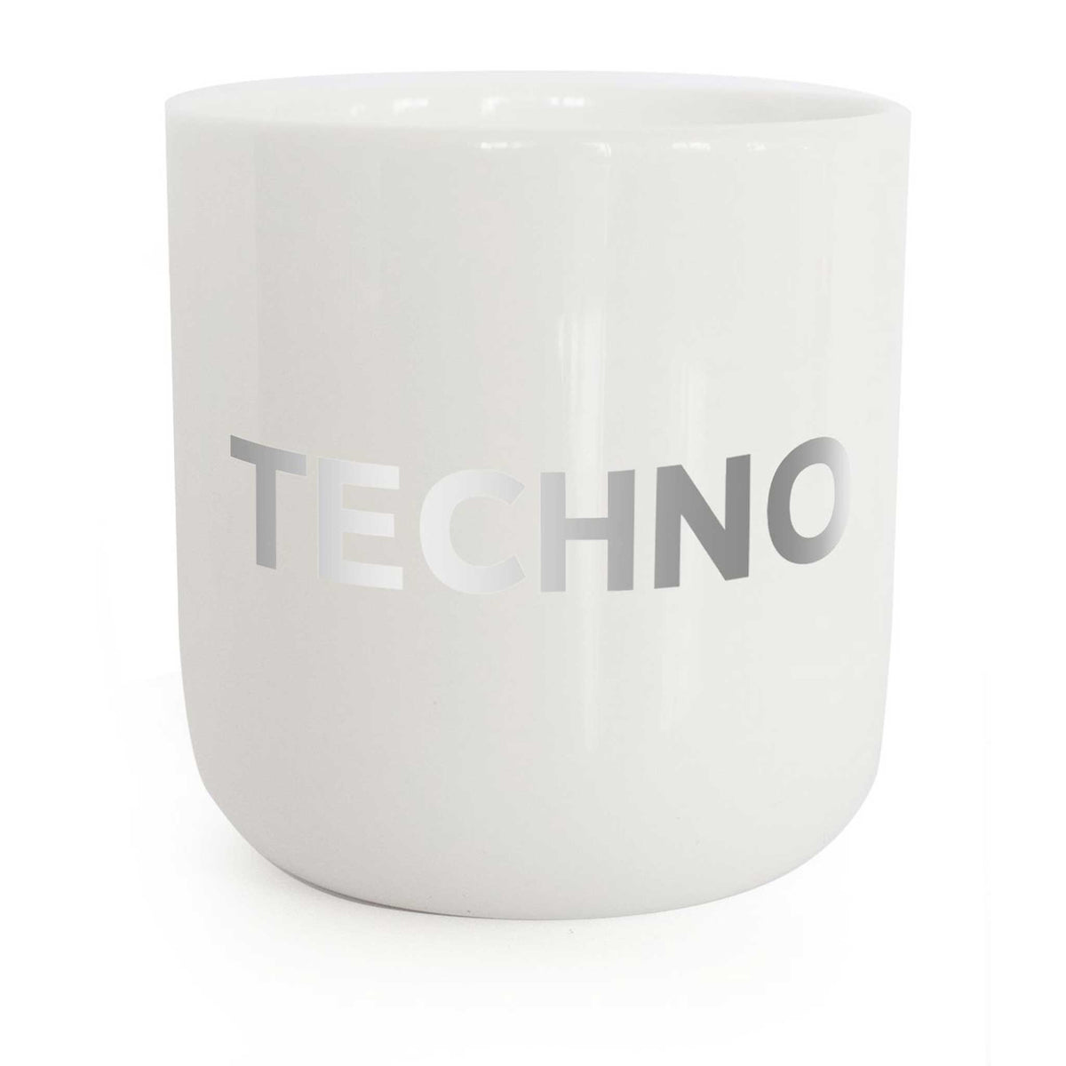 TECHNO | weisser Kaffee- & Tee-BECHER mit silberner Typo | Limited Edition Beat Serie | PLTY