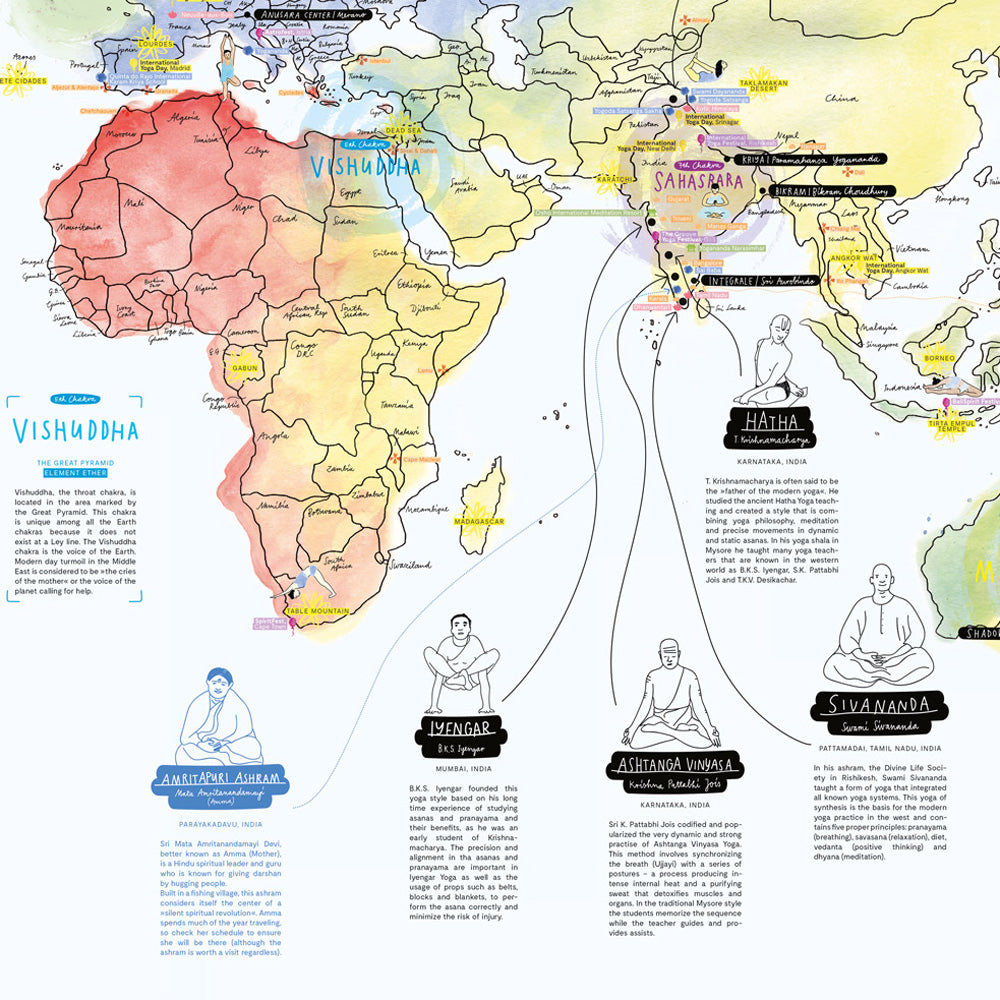 YOGA | illustrierte Yoga-WELTKARTE | zeigt Yoga Orte & Styles | Eva Dietrich | Awesome Maps - Charles & Marie