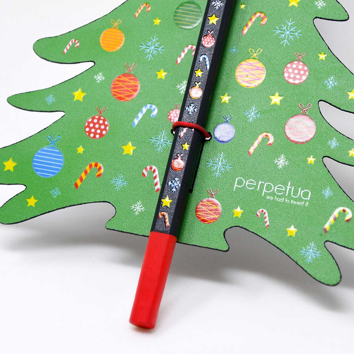 CHRISTMAS TREE PENCIL - Black pencil made from recycled graphite with Christmas icon print | perpetua