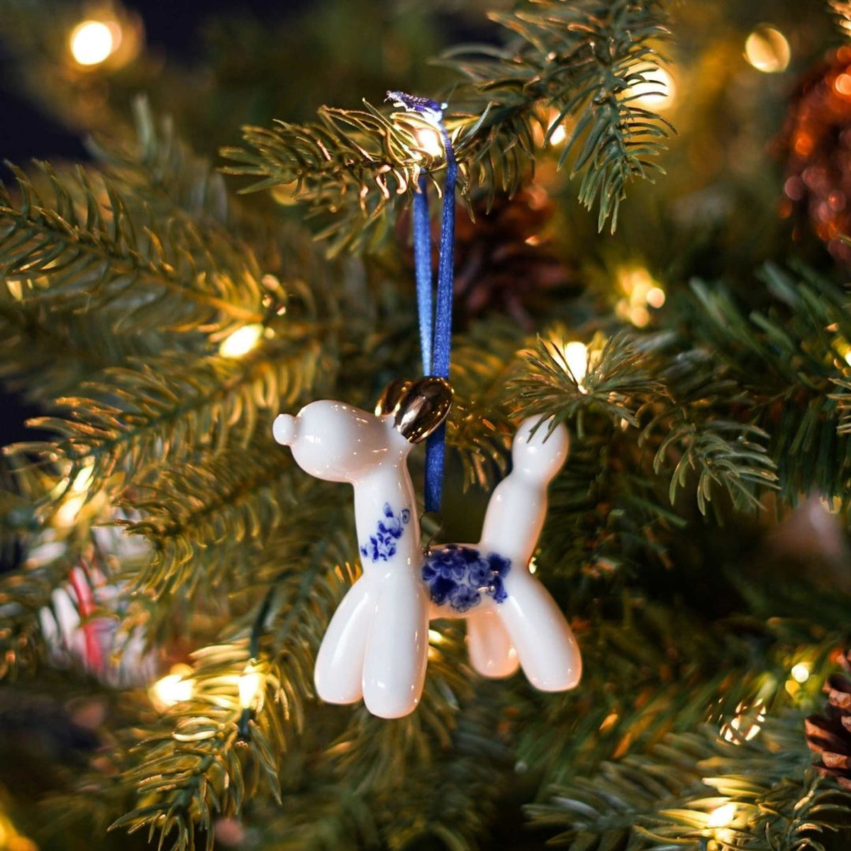 BALLOON DOG Blau & Goid - Weihnachtsbaumschmuck - Keramik ca. 8 cm | Heinen Delfts Blauw